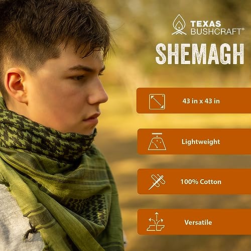 Texas Bushcraft Tactical Shemagh - Authentic Keffiyeh 100% Cotton for your Camping, Hiking and Backpacking Gear - color: Coyote Brown