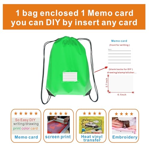 Drawstring Backpack Bulk 20 Pcs Draw String Bags DIY Gym Sports Traveling Yoga Cinch Bag Sackpack Drawstring Memo Card (green) - color: Green