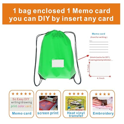 Drawstring Backpack Bulk 20 Pcs Draw String Bags DIY Gym Sports Traveling Yoga Cinch Bag Sackpack Drawstring Memo Card (green) - color: Green