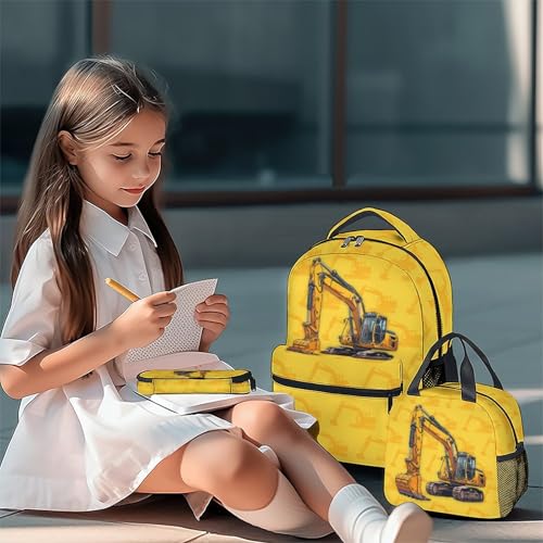 Backpack Set for School, 17 Inch Digger Backpacks for Elementary Middle, 3 in 1 Bookbag for Boys - color: Style-1