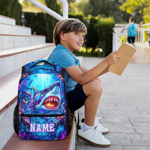School Backpack Personalized Shark Backpacks for Kids Boys, Cool Large Capacity Custom Bookbag for Kindergarten Primary Elementary - color: Dark Blue