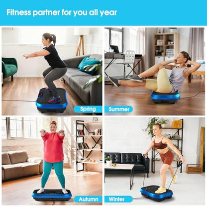 SoftGym Waver Vibration Plate Exercise Machine for Lymphatic Drainage Weight Loss,120 Speed Levels Vibrating Platform with Resistance Bands,Full-Body Workout Equipment for Muscle Activation - style: Slim- Royal Blue