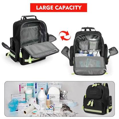 Gatycallaty First Aid Backpack Emergency Medical Backpacks Empty Waterproof Survival Bags Trauma Bag for Nurses Home Car (Black) - color: Black
