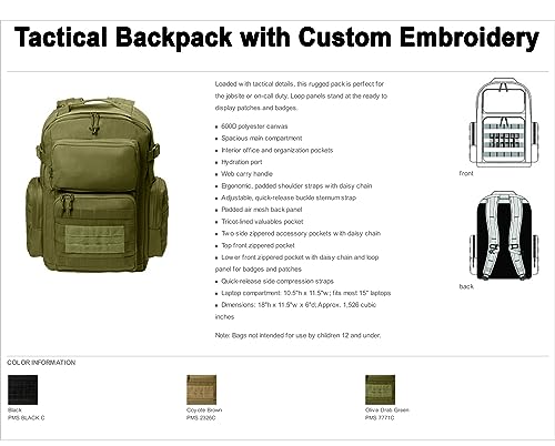 Tactical Gear bag Heavy Duty Duffel Gym bag/Tactical Backpack Custom Embroidered with your own text (Olive Drab Green Backpack) - color: Olive Drab Green Backpack