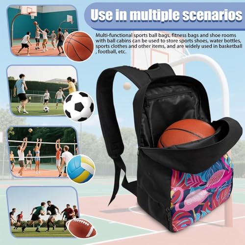 Basketball Backpack With Separate Ball Compartment And Shoes Fit Basketball Volleyball Football - color: Flamingo