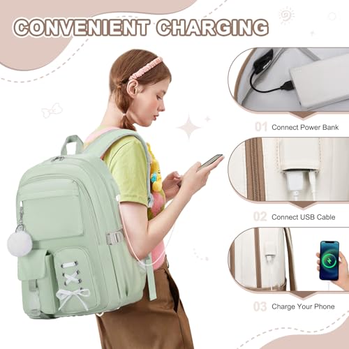 Scothen Backpacks for Girls, Girls Backpack with Lunch Box & Pencil Pouch for Teens Girl Kids Elementary Middle High School College Student Bookbag Daypack Laptop Travel Backpack for Women - color: Khaki