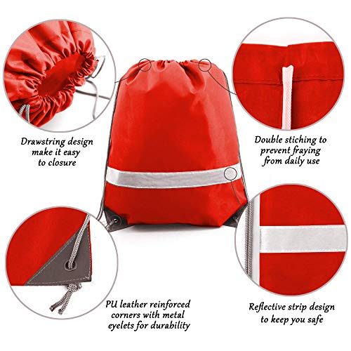 BeeGreen Drawstring Backpack Bags 20,30,50 Packs Reflective String Bags for Gym Sport Trip Cinch Sack DIY for Women Men - color: Red Flective