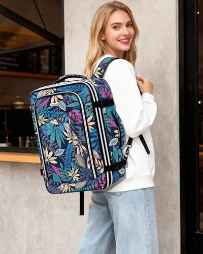 Travel Carry On 17.5" Laptop Expandable Backpack for Men Women, Personal Item Bag Waterproof Airline Approved with USB Charging Hole 3 Packing Cubes, Large Weekender Daypack Business Luggage Suitcase - color: Tropical Leaves, size: Expandable