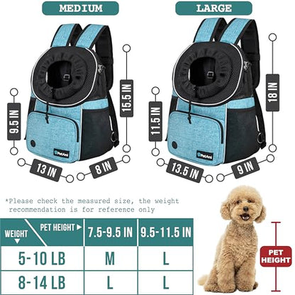 PetAmi Adjustable Cat & Dog Chest Carrier Backpack, Ventilated for Hiking & Camping, Max 15 lbs, Teal Blue - color: Teal Blue, size: Large (15.5x9x18)