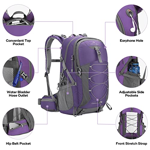 Maelstrom Hiking Backpack,Camping Backpack,40L Waterproof Hiking Daypack with Rain Cover,Lightweight Travel Backpack,Purple - color: 40l Purple, size: 40l