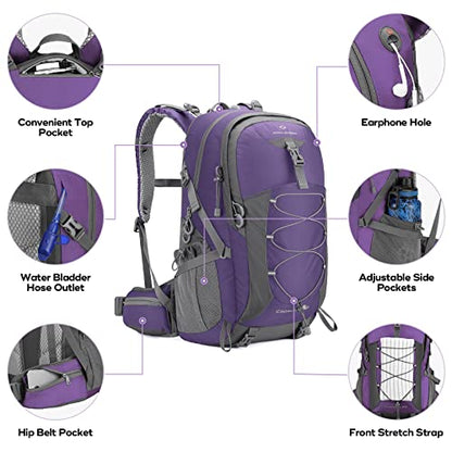 Maelstrom Hiking Backpack,Camping Backpack,40L Waterproof Hiking Daypack with Rain Cover,Lightweight Travel Backpack,Purple - color: 40l Purple, size: 40l