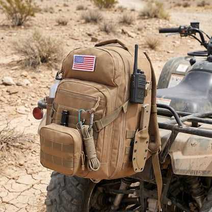 Tactical Hiking Backpack with 180° Open Design, Molle Webbing, Padded Laptop Compartment, Lightweight for Outdoor Adventures (tan) - color: Tan