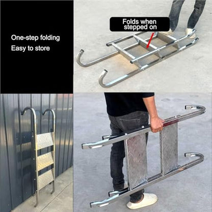 2-Level Heavy-Duty Aluminum Step Ladder, Portable Climbing Ladder with Non-Slip Treads for Truck Loading Unloading Home Repairs