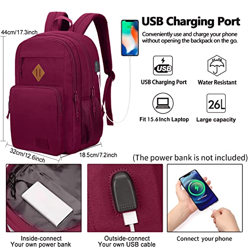 KEOFID Classic Anti-Theft Laptop Backpack for Men and Women, Burgundy, 17.3" x 12.6" x 7.2" - color: Burgundy, size: 17.3Inches