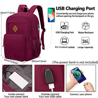 KEOFID Classic Anti-Theft Laptop Backpack for Men and Women, Burgundy, 17.3" x 12.6" x 7.2" - color: Burgundy, size: 17.3Inches