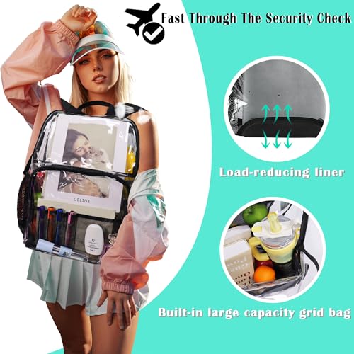 Clear Backpacks for School,18'' Large Clear Backpack Heavy Duty Clear Backpack See Through Backpack Clear Bookbag for Student,School,Work,Travel,Red - color: Red