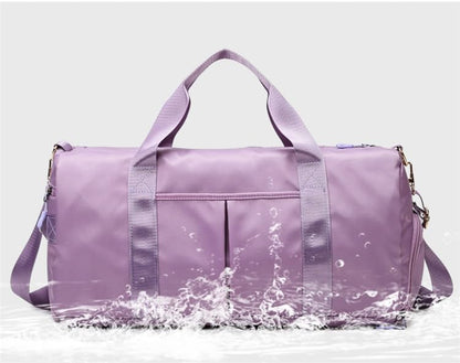 Gym Duffle Bag for Men Women, Waterproof Weekender Overnight Bag with Shoe Compartment and Wet Pocket for Swimming Yoga Travel (Purple) - color: Purple