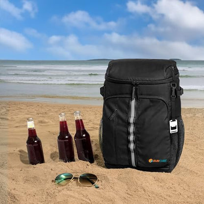SUN CUBE Cooler Backpack 33 Can, Leakproof Insulated Backpack Cooler for Men Women, Camping Cooler Backpack for Beach Travel Hiking, Waterproof Lunch Backpack - color: Black