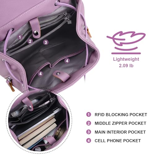 BOYATU Women’s Full-Grain Leather Backpack Purse, Minimal Structured Design, Work Commuter & City Travel, Compact Everyday Essentials, Fashion RFID Pocket Bag ((Purple) - color: Purple