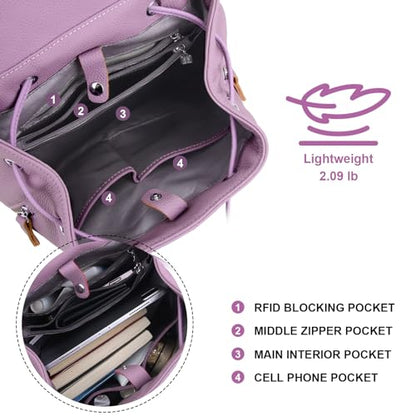 BOYATU Women’s Full-Grain Leather Backpack Purse, Minimal Structured Design, Work Commuter & City Travel, Compact Everyday Essentials, Fashion RFID Pocket Bag ((Purple) - color: Purple
