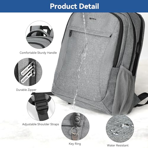 Voova Travel Laptop Backpack, Business Work Laptop Backpack for Women & Men with USB Charging Port, Waterproof Slim Durable College Computer Bag Fits 15.6 Inch Laptops and Notebook, Grey - color: Grey