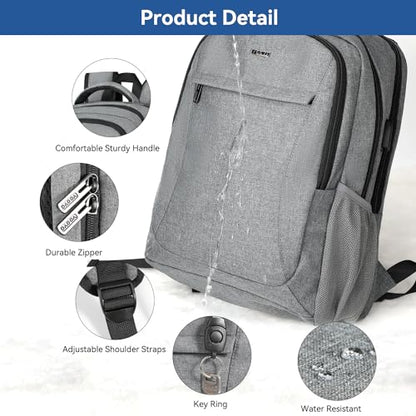 Voova Travel Laptop Backpack, Business Work Laptop Backpack for Women & Men with USB Charging Port, Waterproof Slim Durable College Computer Bag Fits 15.6 Inch Laptops and Notebook, Grey - color: Grey