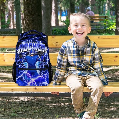 UNIKITTY Hockey Backpack for Boys Kids School Bag - 17 Inch Durable Sports Ice Hockey Bookbag for Youth Little Boys Elementary Middle School Students - color: Blue