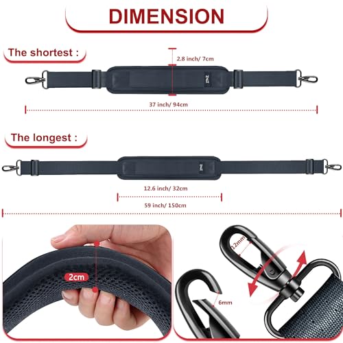 ZINMARK Shoulder Strap 59 inch, Extra-Thick Fixed Cushion Pad and Dual Clasps Universal Replacement Strap for Bags, Camera, Crossbody，Lawn,Mower -Dark Gray - color: Dark Gray