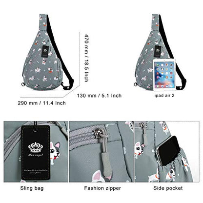 HUA ANGEL Crossbody Sling Bag for Men & Women Lightweight Waterproof Chest Shoulder Bag for Travel Hiking & Everyday Use - color: Grey Puppy