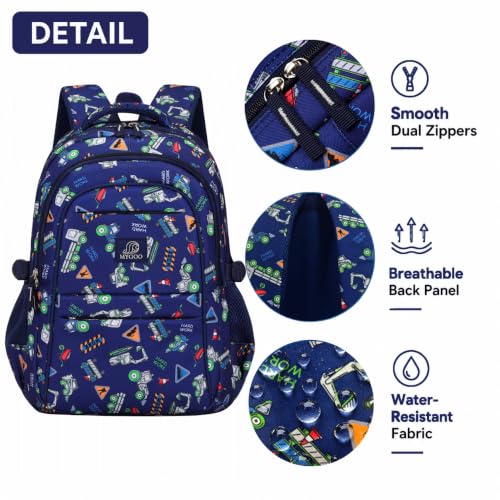 MYGOO Boys School Backpack Euclid Truck Blue Bookbag for Elementary Middle School Ages 5-12, 17 inch Large Capacity 24L Kids Student Travel Bags - color: Euclid Truck Blue