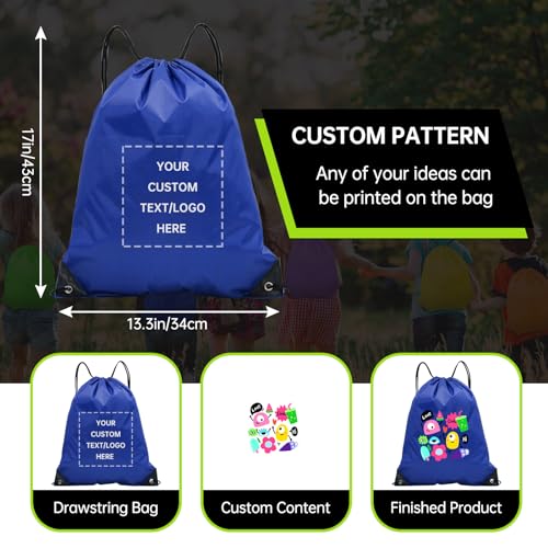 JEOHLORY pack of 50 Custom Bags With Your Logo,Drawstring Backpacks Bulk String Bag,Great for Travelling, Gym and for Everyday Use (Custom Treasure Blue) - color: Custom Treasure Blue