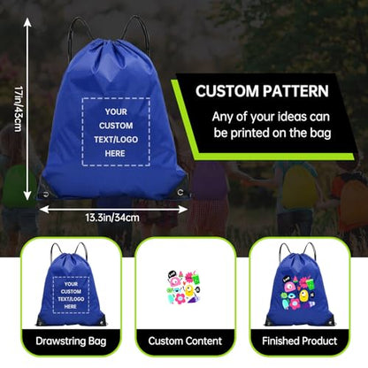 JEOHLORY pack of 50 Custom Bags With Your Logo,Drawstring Backpacks Bulk String Bag,Great for Travelling, Gym and for Everyday Use (Custom Treasure Blue) - color: Custom Treasure Blue
