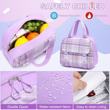 MOMUVO Girls Backpack with Lunch Box, Backpacks for Teen Girls, Backpack and Lunch Box Set - color: Purple Sets