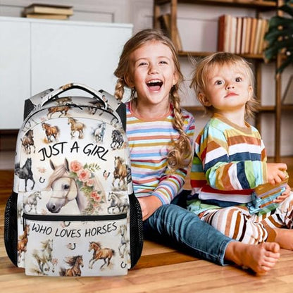 Student Elementary School Backpack - 17 Inch Horse Kids Backpacks - Girls Back to School Gift Bookbag - color: Color4-1