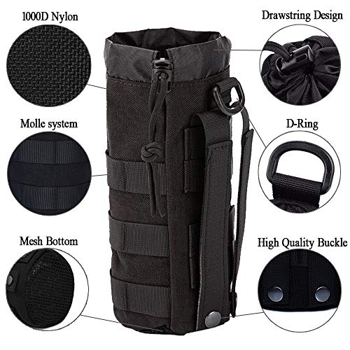 Water Bottles Pouches - 1000D Tactical Molle Drawstring 32OZ Hydration Carrier Bag - color: Pack of 4 Tan