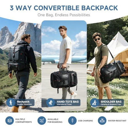 SWICKY Carry-on Travel Backpack for Men, Airline Approved Convertible Duffle Backpack with Shoe Compartment & USB Charging Port, Water Resistant 17.3 Inch Laptop Backpack for Travel Gym Camping - color: 82522(black-fits 17.3 Inch Laptop)