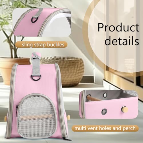Bird Carrier, Portable Small Bird Parrot Parakeet Carrier with Standing Perch and Stainless Steel Tray, Side Access Window Collapsible (Pink, Clear Windows) - color: Pink
