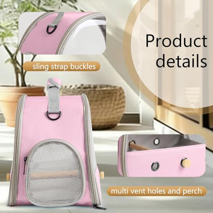 Bird Carrier, Portable Small Bird Parrot Parakeet Carrier with Standing Perch and Stainless Steel Tray, Side Access Window Collapsible (Pink, Clear Windows) - color: Pink