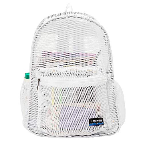 K-Cliffs Heavy Duty Mesh Backpack Quality Classic Student Net Bookbag Durable See Through Simple Netting Daypack Basic School Bag White - color: White