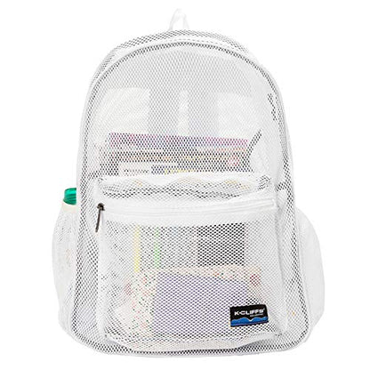 K-Cliffs Heavy Duty Mesh Backpack Quality Classic Student Net Bookbag Durable See Through Simple Netting Daypack Basic School Bag White - color: White