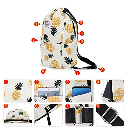 XEYOU Drawstring Sports Backpack Lightweight Gym Yoga Sackpack Shoulder Rucksack Casual Outdoor Daypack for Women and Men | Lightweight - color: Pineapple Pattern