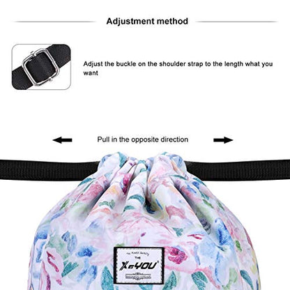 XEYOU Drawstring Sports Backpack Lightweight Gym Yoga Sackpack Shoulder Rucksack Casual Outdoor Daypack for Women and Men | Lightweight - color: Oil Painting Flowers