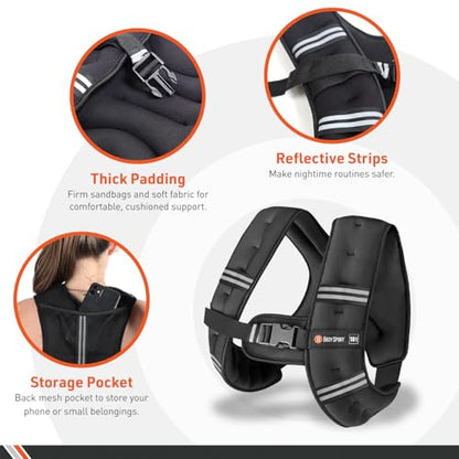 Body Sport Weighted Vest - 5lb/10lb/15lb/20lb/25lb/30lb - Fitness Vest with Refelctive Strips for Strength Training, Running, Walking, and Endurance Workouts - size: 30 lbs