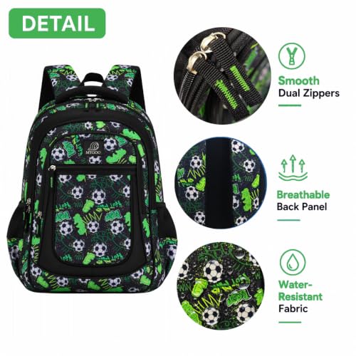 MYGOO Boys School Backpack Vineyard Soccer Green Bookbag for Elementary Middle School Ages 5-12, 17 inch Large Capacity 24L Kids Student Travel Bags - color: Vineyard Soccer Green