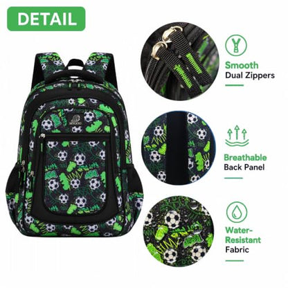 MYGOO Boys School Backpack Vineyard Soccer Green Bookbag for Elementary Middle School Ages 5-12, 17 inch Large Capacity 24L Kids Student Travel Bags - color: Vineyard Soccer Green