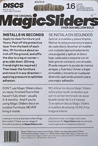 MAGIC SLIDERS 02516-1" Reusable Furniture Sliders | Heavy-Duty Self-Adhesive Floor Protectors for Carpets & Hard Floors | Non-Skid Pads for Chairs, Tables, and Heavy Furniture (Pack of 16,Blue)