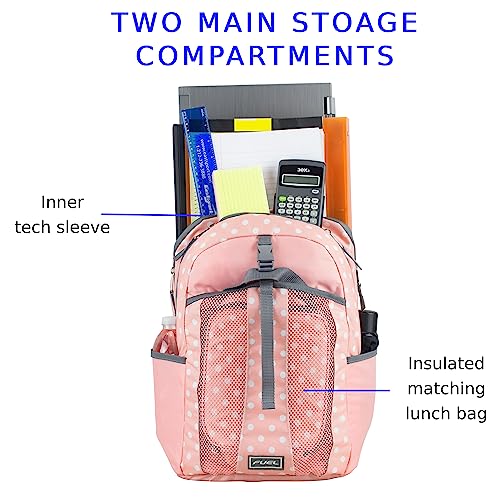 FUEL Lunch Backpack Teens Student Water Resistant Lunch Bookbag Bag Soft Reusable Insulated Cooler Lunch Box Set Travel Office Lunch Bag, Purple Lavender Flowers - color: Blush/Ash Gray/Polka Dots Print