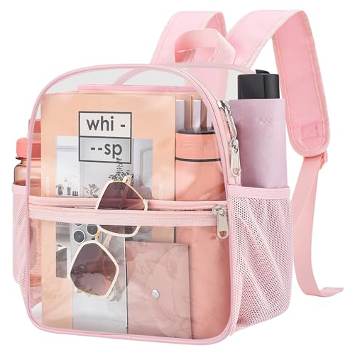 Clear Backpack for Stadium Events, 12x12x6 Small Clear Plastic bag with Reinforced Straps for Game Security Festival Concert - color: Pink
