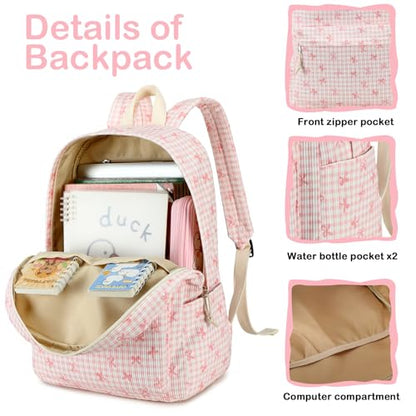 LEDAOU Backpack for Girls School Bag Kids Bookbag Teen Backpack Set Daypack with Lunch Bag and Pencil Case | Kids - color: Pink Bowtie