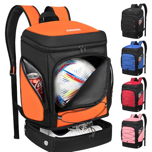 Soccer Bag - Soccer Backpack with Ball Holder,Sport Equipment Bags gifts for soccer stuff Water resistant Includes Separate Cleat Fit Basketball Volleyball Football - color: soccer bag orange